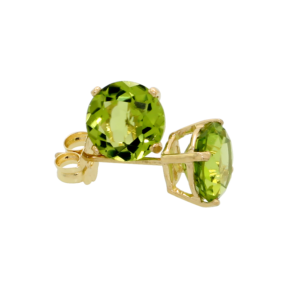 Genuine 14k Yellow Gold 6 mm Peridot Stud Earrings 2 cttw August Birthstone