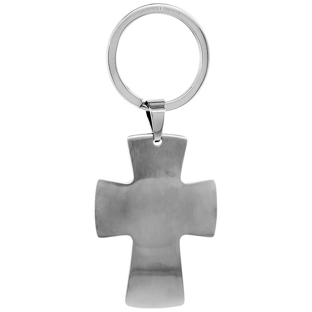 Stainless Steel Keychain Cross Engravable, 3 1/2 inch
