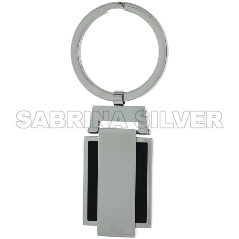Stainless Steel Keychain Black Resin Inlay Engravable, 3 inch