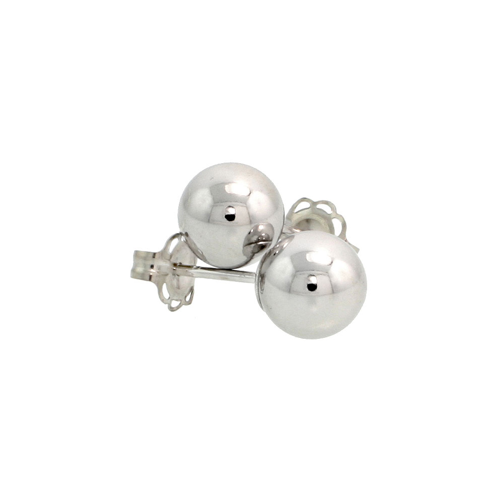 14K WHITE GOLD 6MM BALL EARRINGS STUDS