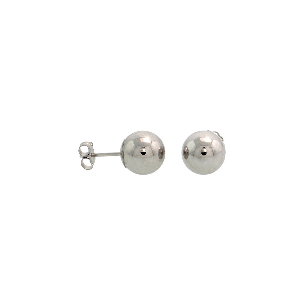 14K WHITE GOLD 8MM BALL EARRINGS STUDS