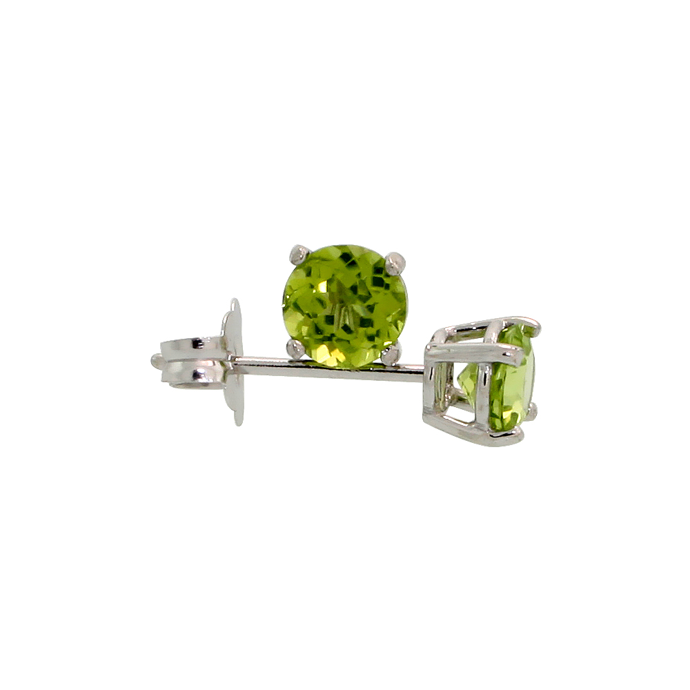 GENUINE 14K WHITE GOLD 4 MM PERIDOT STUD EARRINGS 1/2 CTTW AUGUST BIRTHSTONE