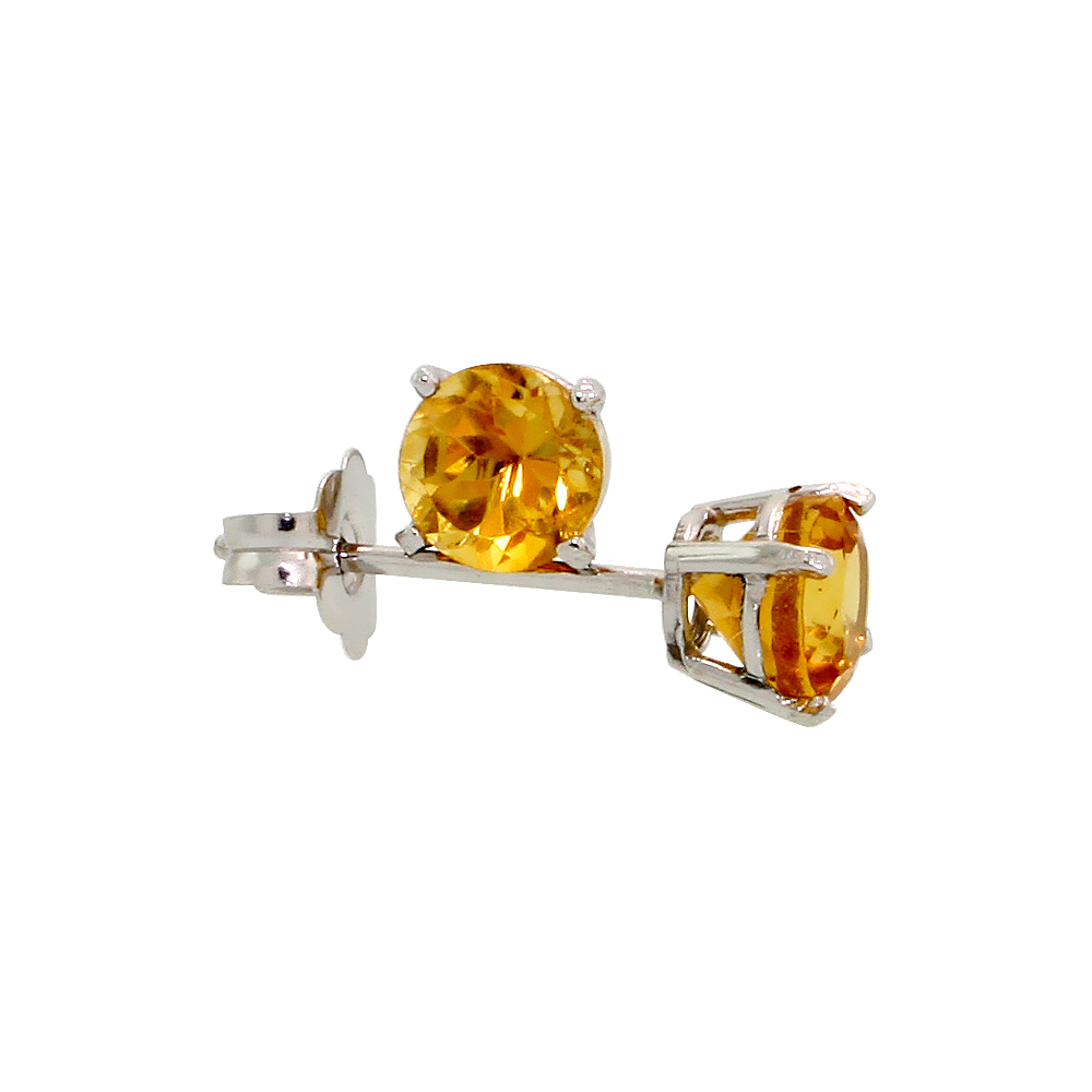 GENUINE 14K WHITE GOLD 4 MM CITRINE STUD EARRINGS 1/2 CTTW NOVEMBER BIRTHSTONE