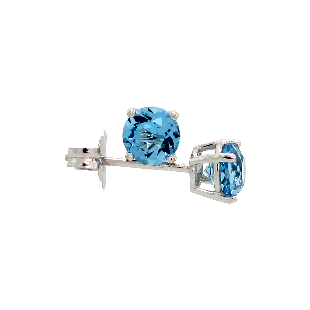 GENUINE 14K WHITE GOLD 4 MM BLUE TOPAZ STUD EARRINGS 1/2 CTTW DECEMBER BIRTHSTONE