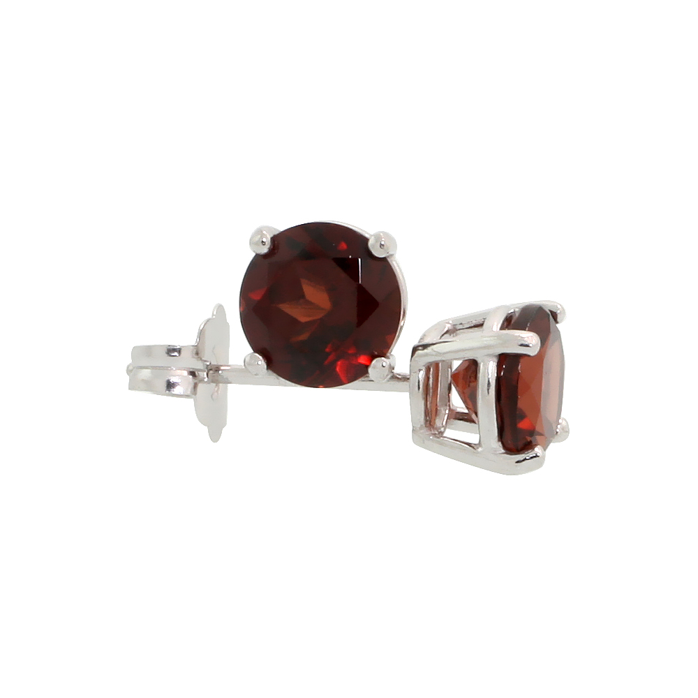 Genuine 14k White Gold 5 mm Garnet Stud Earrings 1 cttw January Birthstone