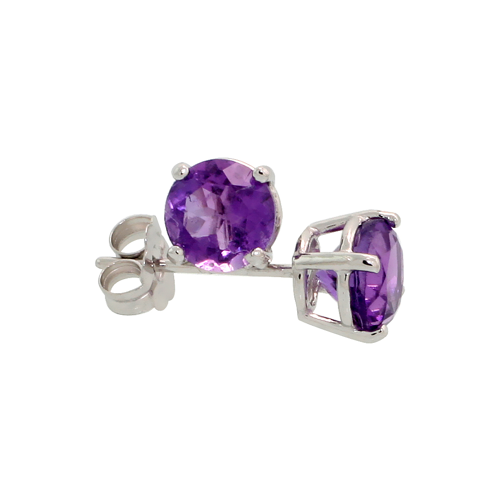 GENUINE 14K WHITE GOLD 5 MM AMETHYST STUD EARRINGS 1 CTTW FEBRUARY BIRTHSTONE