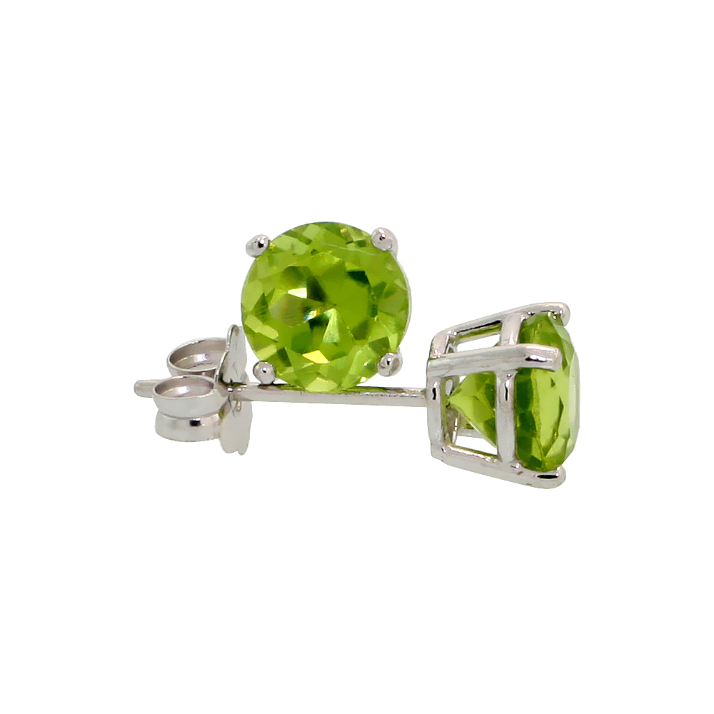 Genuine 14k White Gold 5 mm Peridot Stud Earrings 1 cttw August Birthstone