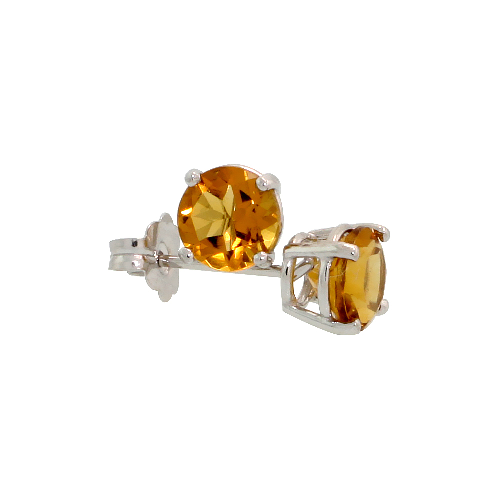 Genuine 14k White Gold 5 mm Citrine Stud Earrings 1 cttw November Birthstone