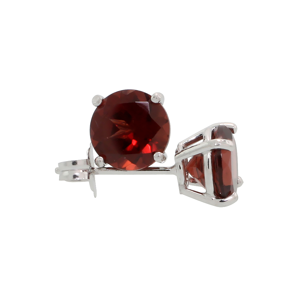 Genuine 14k White Gold 6 mm Garnet Stud Earrings 2 cttw January Birthstone