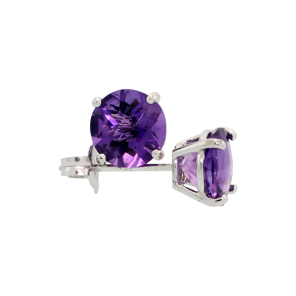 Genuine 14k White Gold 6 mm Amethyst Stud Earrings 2 cttw February Birthstone