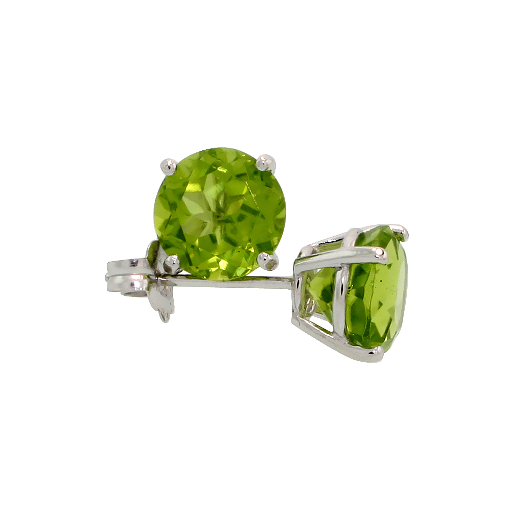 Genuine 14k White Gold 6 mm Peridot Stud Earrings 2 cttw August Birthstone