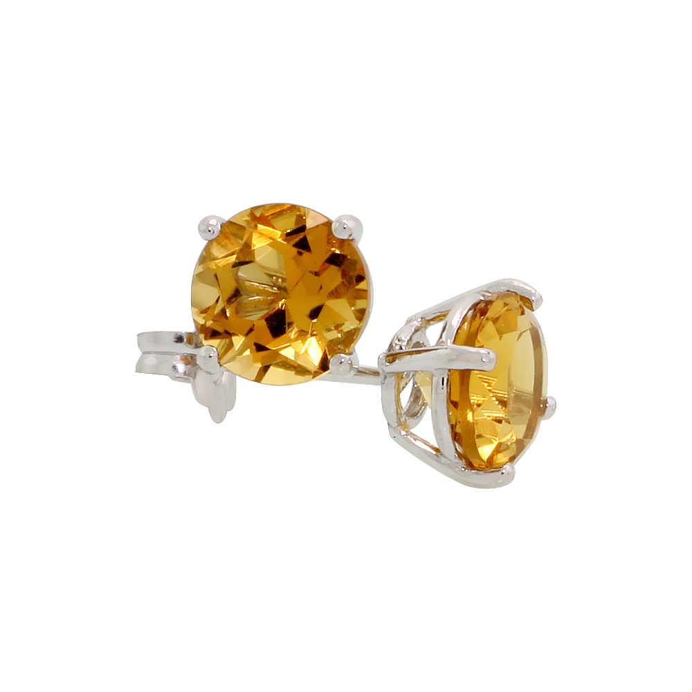 Genuine 14k White Gold 6 mm Citrine Stud Earrings 2 cttw November Birthstone