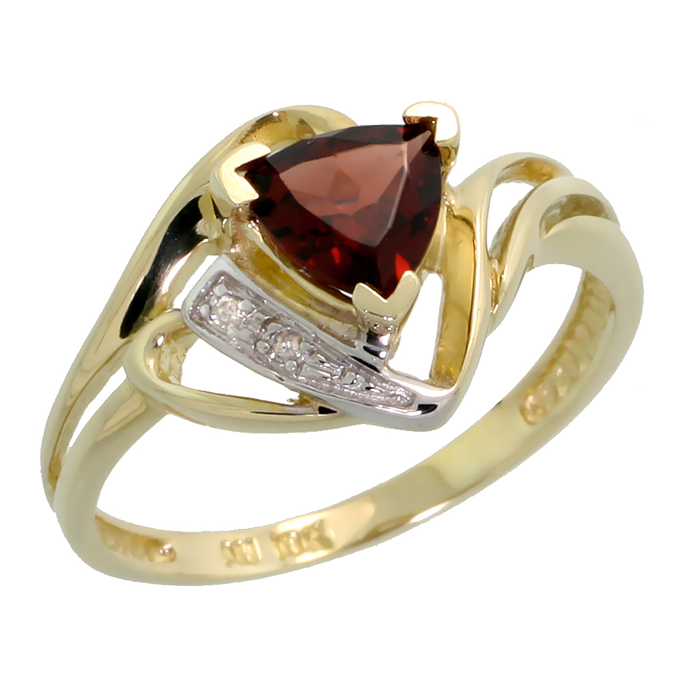 10k Gold Diamond Natural Garnet Ring Trillium Cut 6mm January Birthstone 1/2 inch wide, sizes 4 - 9