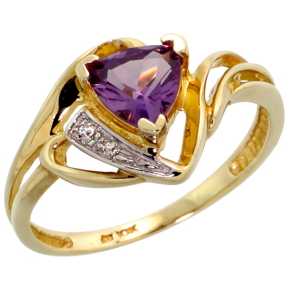 10k Gold Natural Amethyst Ring Trillium Cut 6mm February Birthstone 1/2 inch wide, sizes 4 - 9