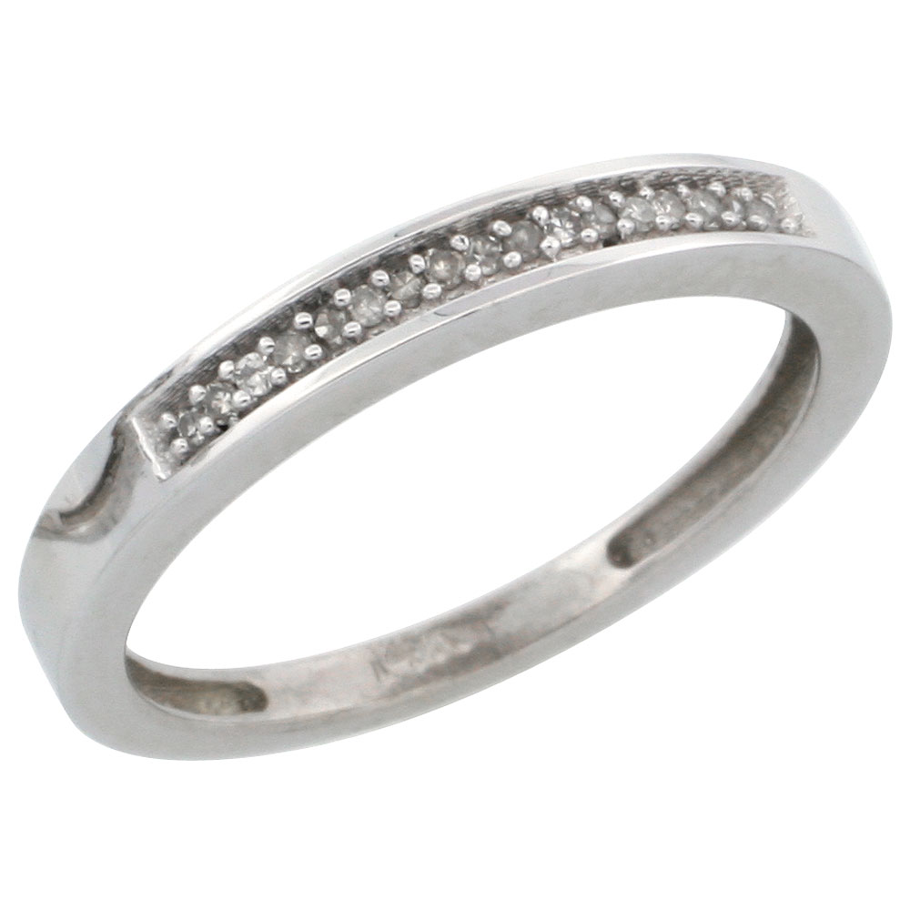 14k White Gold Ladies&#039; Diamond Band, w/ 0.08 Carat Brilliant Cut Diamonds, 3/32 in. (2.5mm) wide