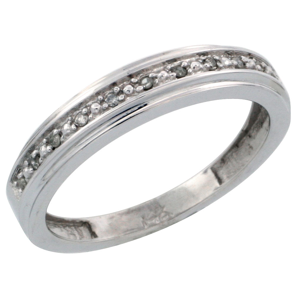 14k White Gold Ladies&#039; Diamond Band, w/ 0.08 Carat Brilliant Cut Diamonds, 5/32 in. (4mm) wide