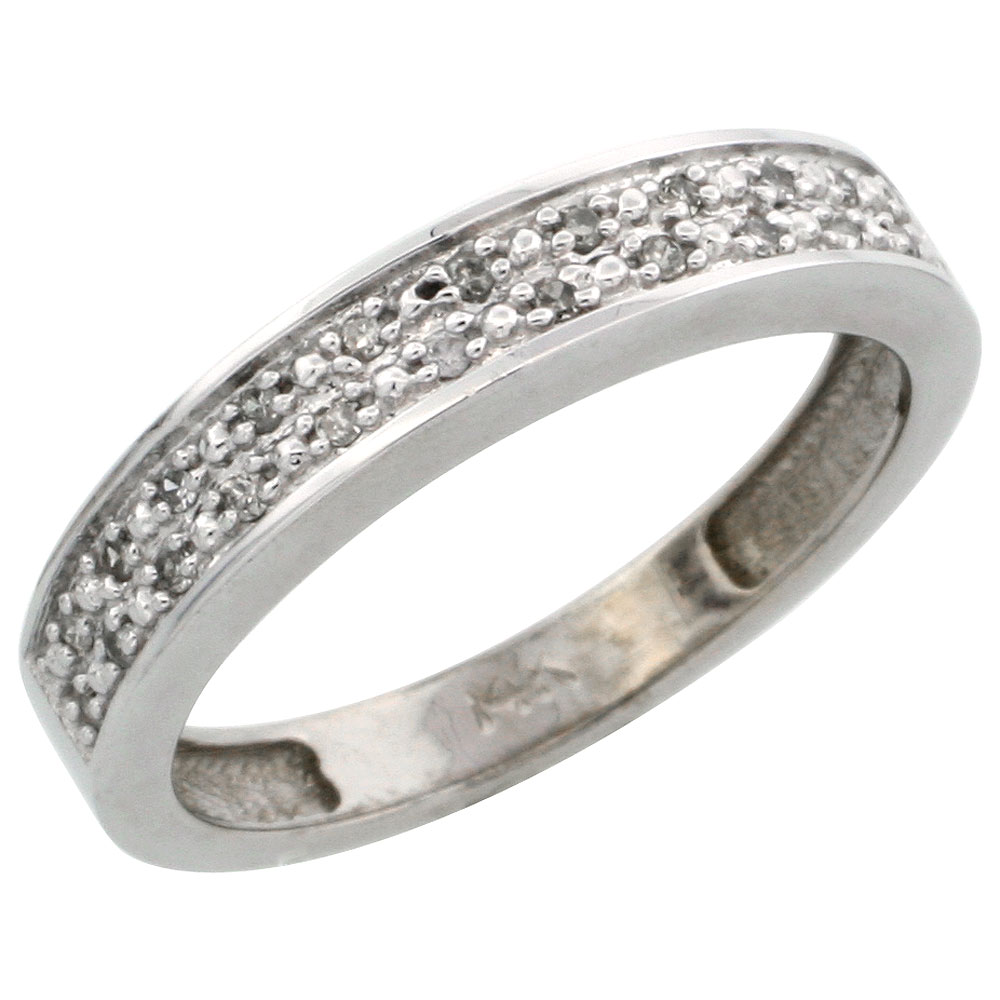 14k White Gold Ladies&#039; Diamond Band, w/ 0.10 Carat Brilliant Cut Diamonds, 5/32 in. (4mm) wide