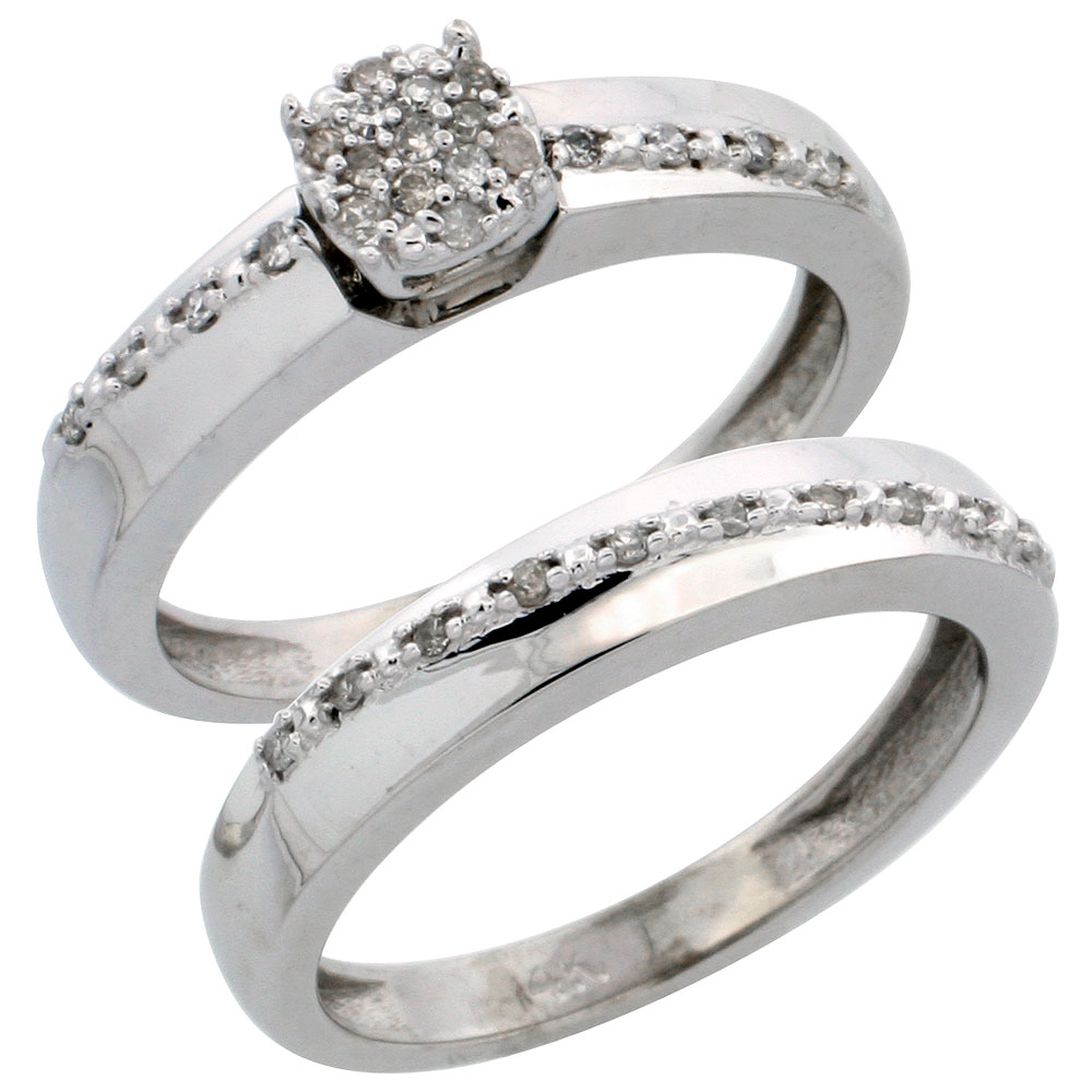 14k White Gold 2-Piece Diamond Engagement Ring Set, w/ 0.22 Carat Brilliant Cut Diamonds, 1/8 in. (3.5mm) wide