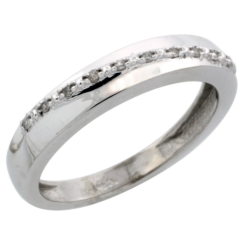 14k White Gold Ladies&#039; Diamond Band, w/ 0.08 Carat Brilliant Cut Diamonds, 1/8 in. (3.5mm) wide