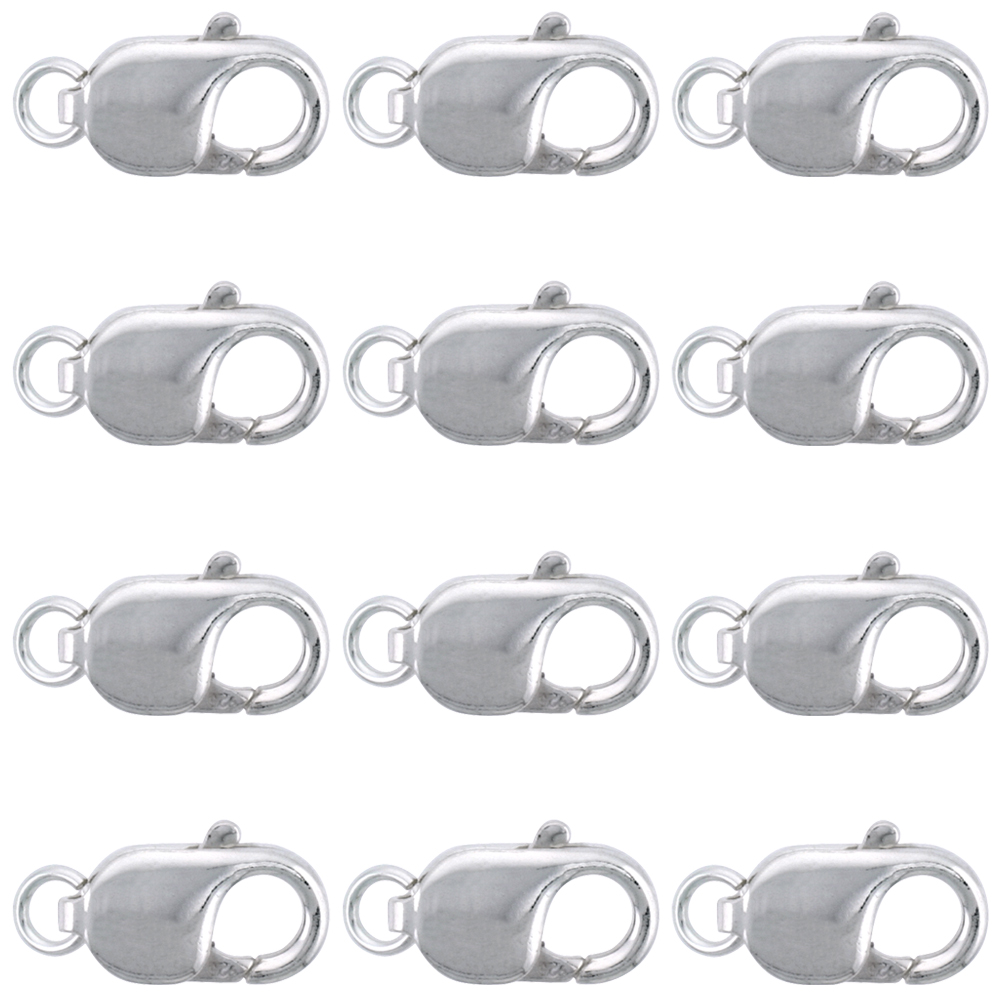 12-PCS STERLING SILVER 18 X 9 MM FAT LOBSTER CLAW CLASP FOR LARGE BRACELETS AND NECKLACES OPEN JUMP RING