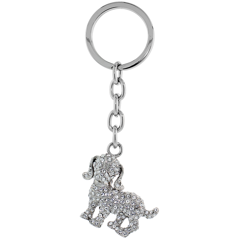 SABRINA SILVER BEAGLE DOG KEY CHAIN CRYSTAL KEY RING FOR WOMEN AUSTRIAN ELEMENTS CLEAR 4 INCHES LONG
