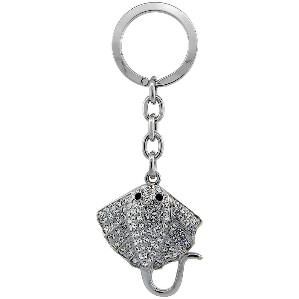 STINGRAY KEY CHAIN KEY RING KEY HOLDER KEY TAG KEY FOB W/ CLEAR & BLACK AUSTRIAN CRYSTALS 4" TALL