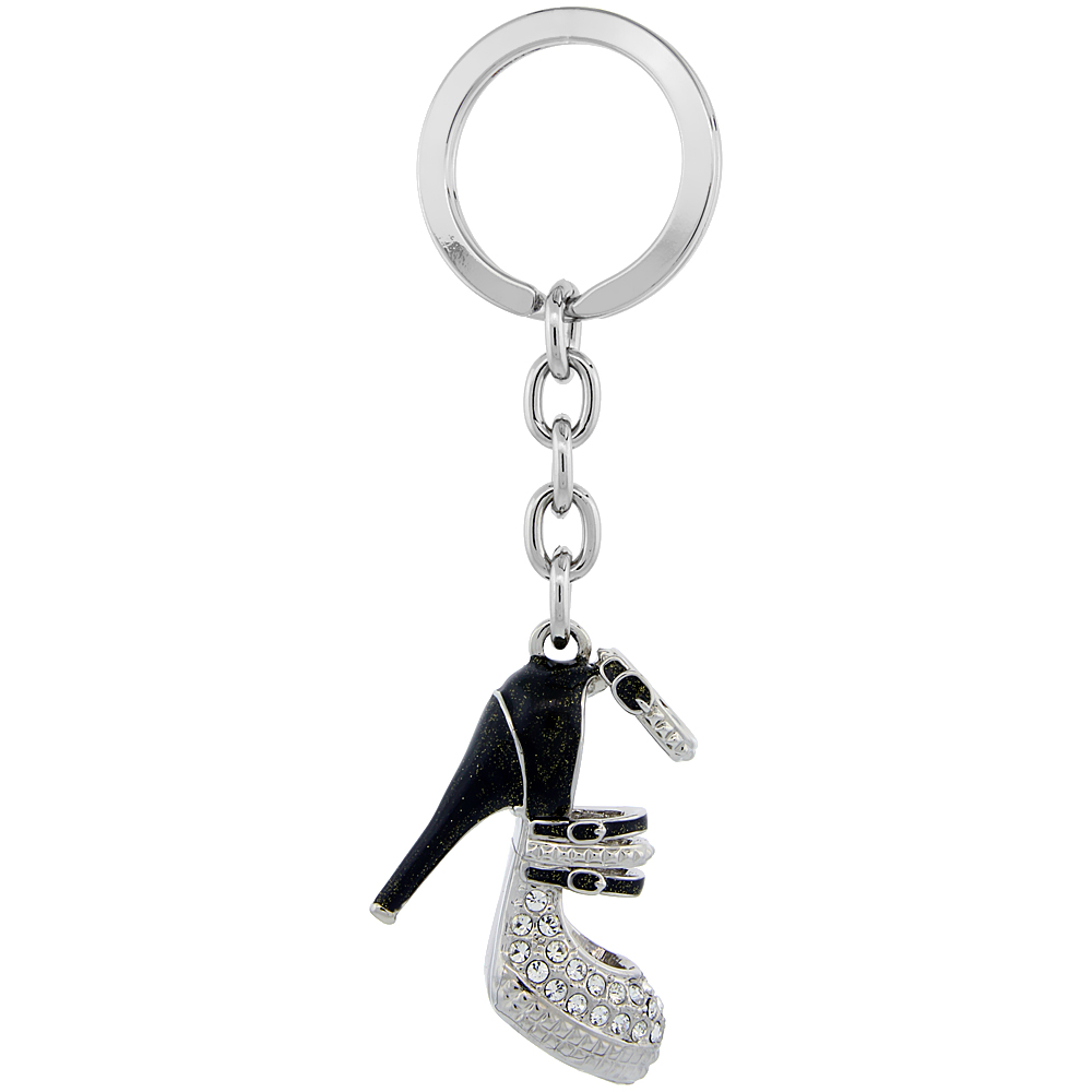 JEWELED HIGH HEELED SHOE KEY CHAIN KEY RING KEY HOLDER KEY TAG KEY FOB W/ BRILLIANT CUT AUSTRIAN CRYSTALS 4" TALL