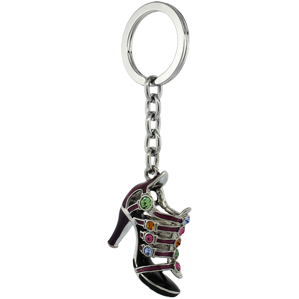 SABRINA SILVER PURPLE HIGH HEELED SHOE SANDAL KEY CHAIN CRYSTAL KEY RING FOR WOMEN AUSTRIAN ELEMENTS MULTI COLOR 4 INCHES LONG