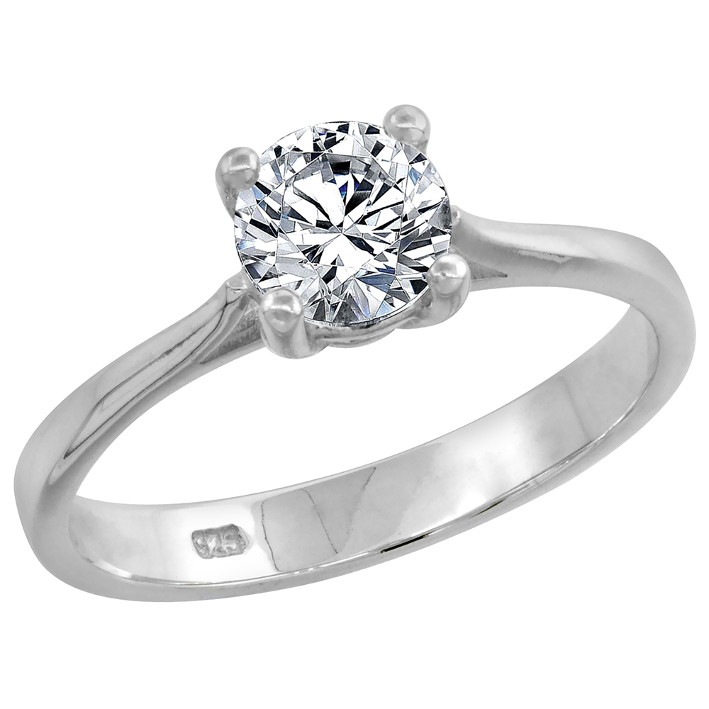 1 Carat Size Sterling Silver Brilliant Cut 6mm CZ Solitaire Ring for Women Sizes 6 to 10