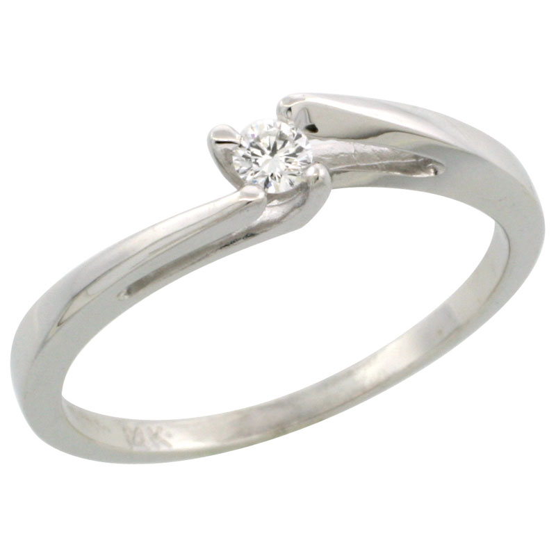 14k White Gold (3.2mm Stone) Solitaire Engagement Diamond Ring w/ 0.14 Carat Brilliant Cut Diamond (Color:G-H; Clarity:SI1-VS1), 3/32 in. (2mm) wide