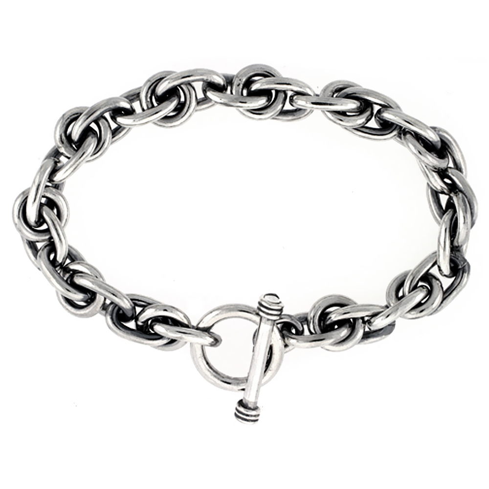 STERLING SILVER TWISTED ROUND & OVAL LINK BRACELET SIZES 8, 8.5 & 9 INCH