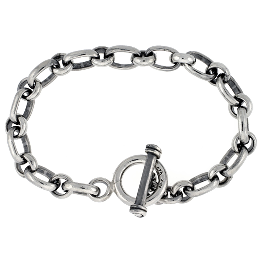 STERLING SILVER ROUND & OVAL ROLO LINK BRACELET SIZES 8, 8.5 & 9 INCH