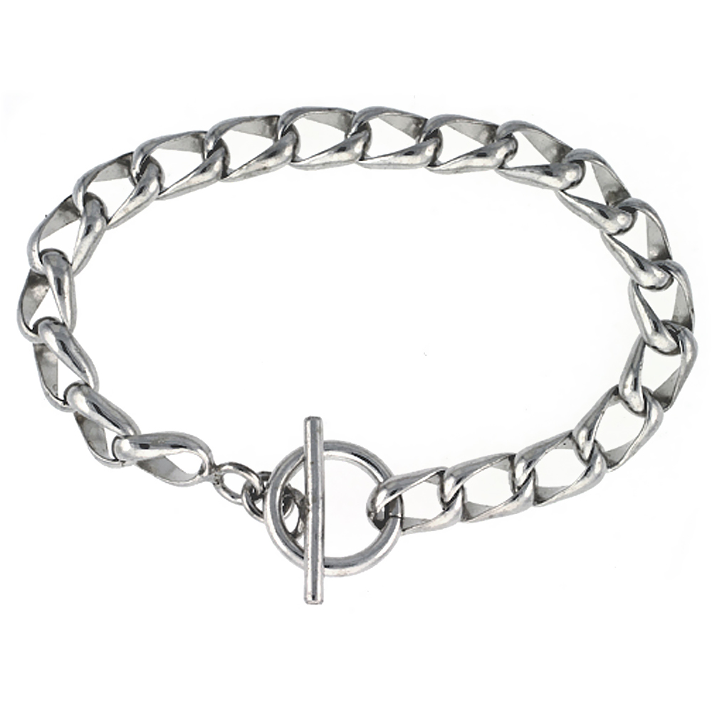 STERLING SILVER SQUARE CUBAN CURB LINK BRACELET SIZES 8, 8.5 & 9 INCH