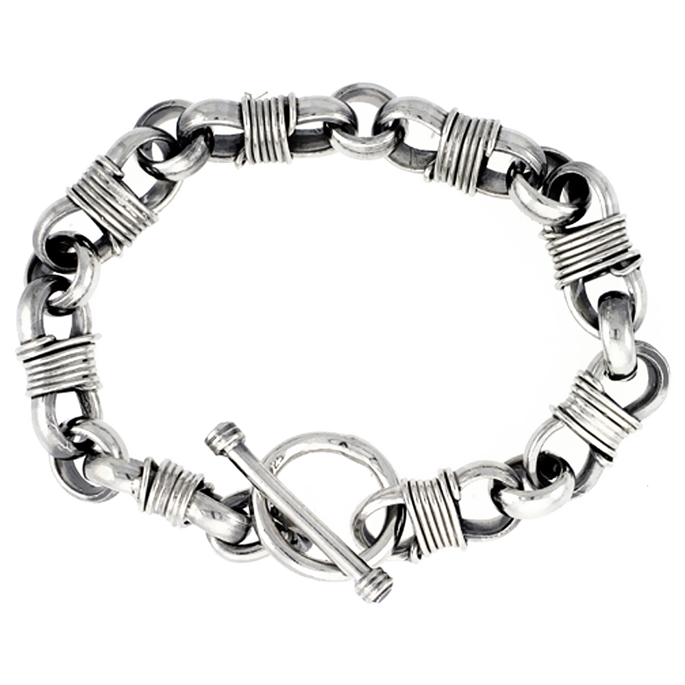 STERLING SILVER WIRE WRAPPED LINK BRACELET SIZES 8, 8.5 & 9 INCH
