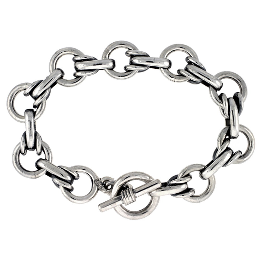 STERLING SILVER LARGE ROUND LINK BRACELET SIZES 8, 8.5 & 9 INCH