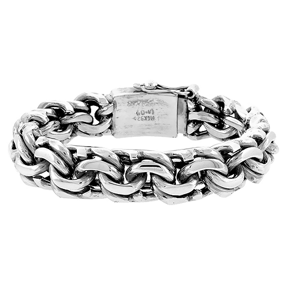 GENT'S STERLING SILVER GARIBALDI LINK BRACELET HANDMADE 1/2 INCH WIDE, SIZES 8, 8.5 & 9 INCH