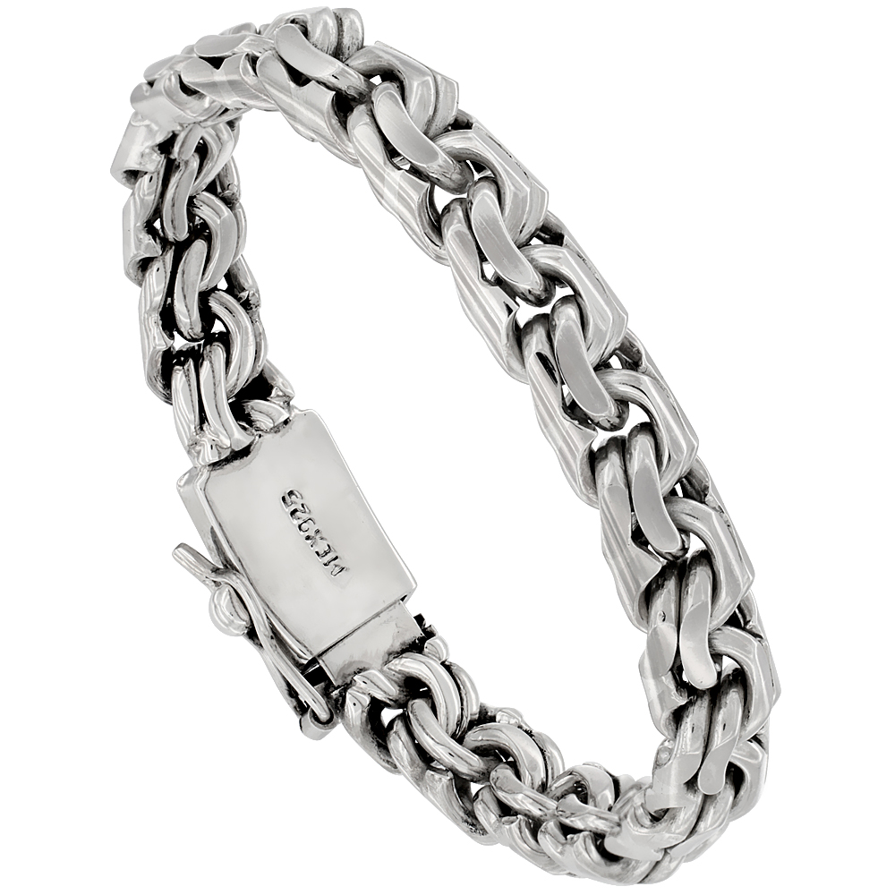 Gent's Sterling Silver Garibaldi Link Bracelet Handmade 1/2 inch wide, sizes 8, 8.5 & 9 inch