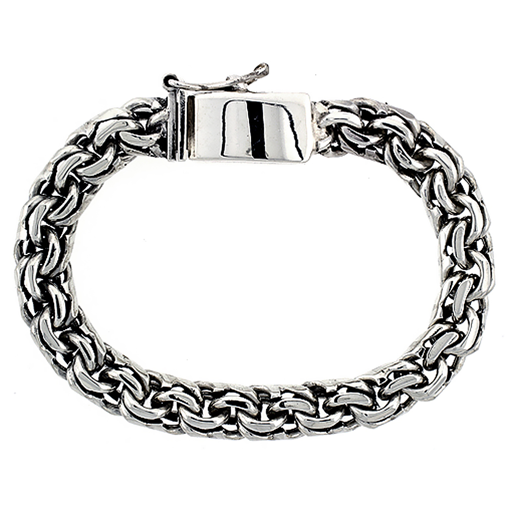 GENT'S STERLING SILVER GARIBALDI LINK BRACELET HANDMADE 3/8 INCH WIDE, SIZES 8, 8.5 & 9 INCH