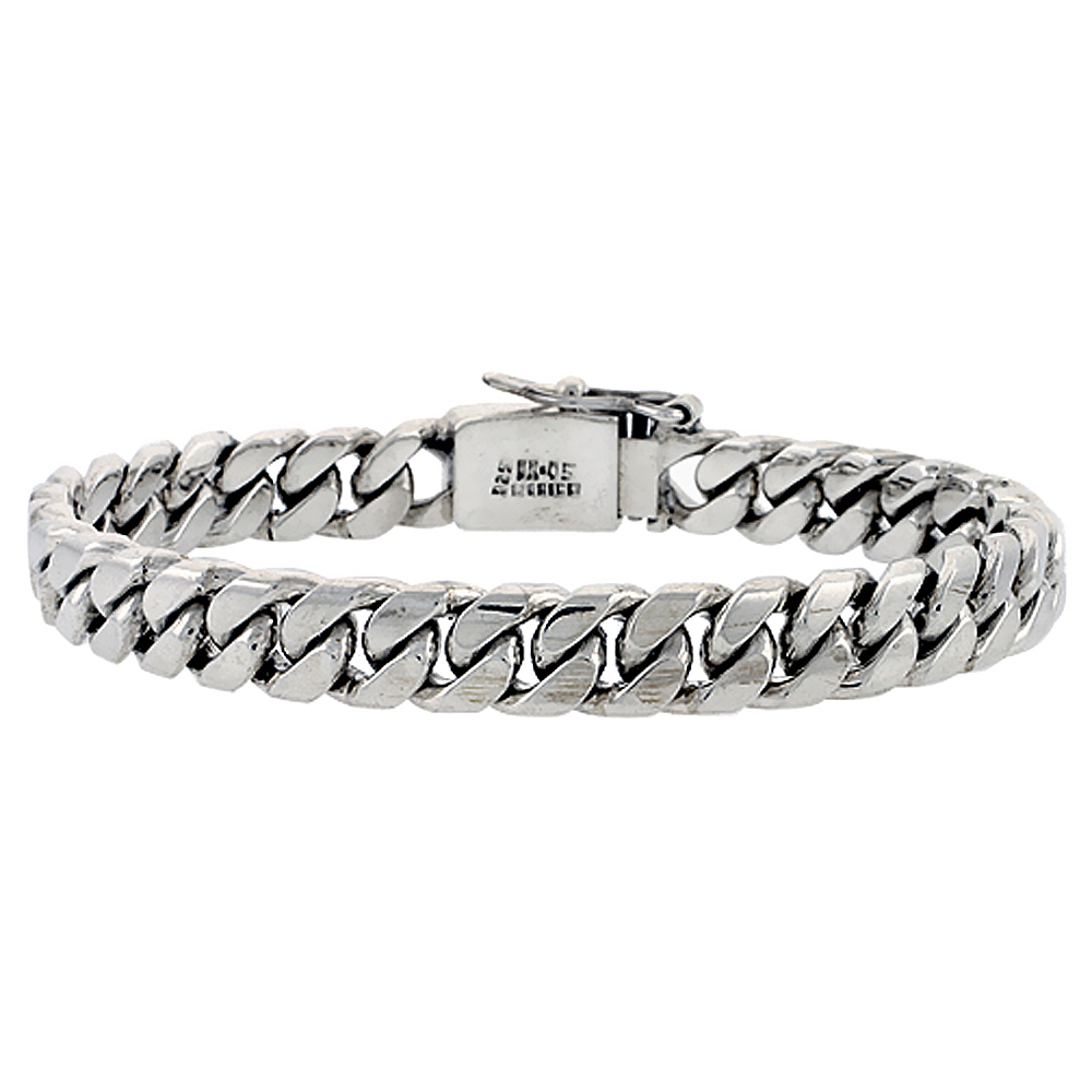 STERLING SILVER CURB CUBAN LINK BELT BUCKLE BRACELET SIZES 8, 8.5 & 9 INCH 5/8 INCH WIDE, SIZES 8 INCH, 8 1/2 INCH & 9 INCH