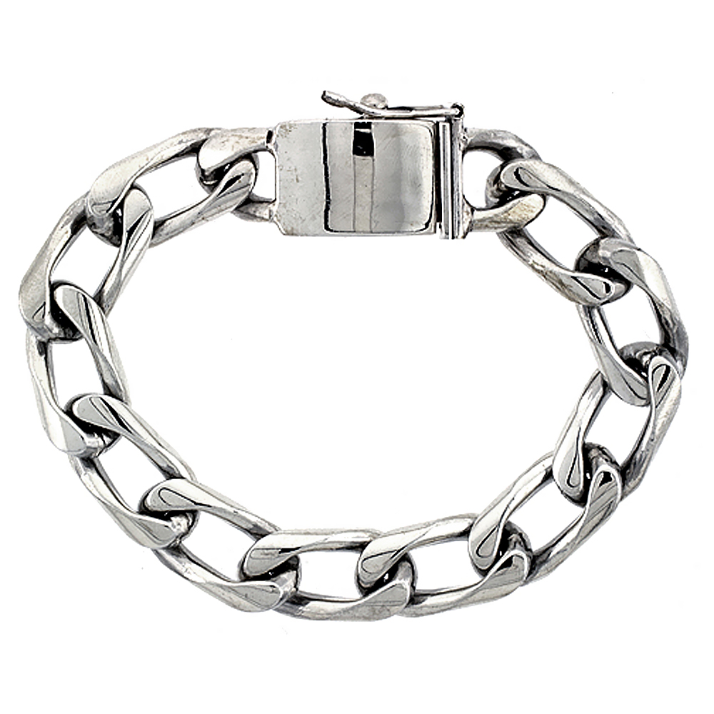 GENT'S STERLING SILVER CUBAN LINK BRACELET HANDMADE 1/2 INCH WIDE, SIZES 8, 8.5 & 9 INCH
