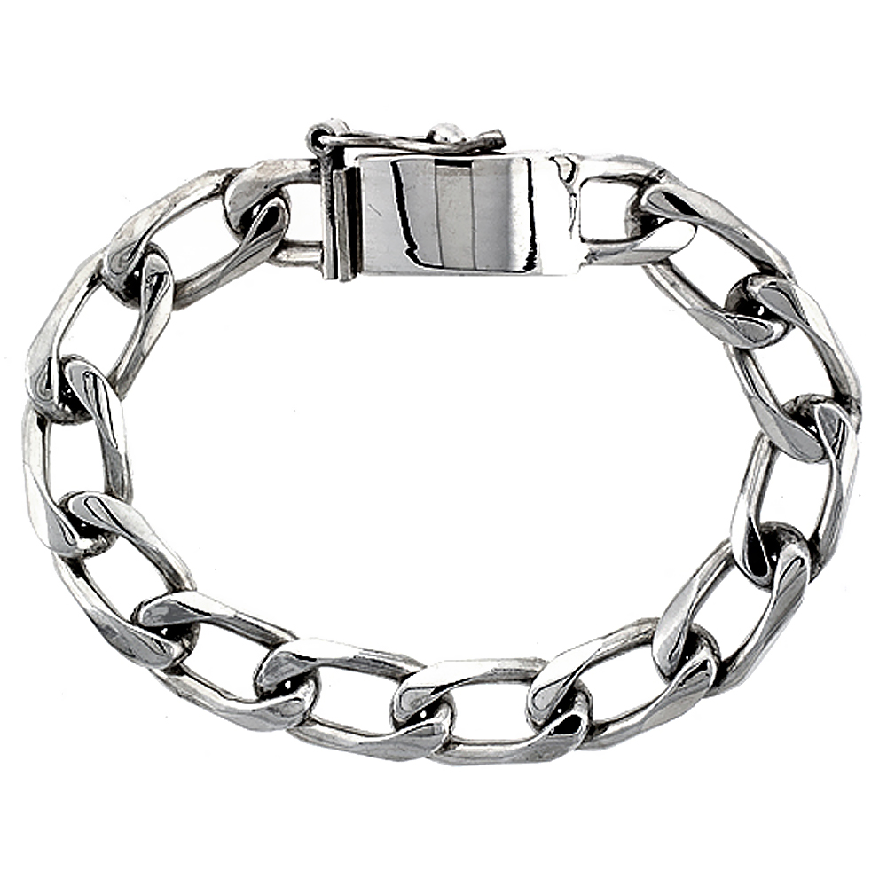 GENT'S STERLING SILVER CUBAN LINK BRACELET HANDMADE 3/8 INCH WIDE, SIZES 8, 8.5 & 9 INCH