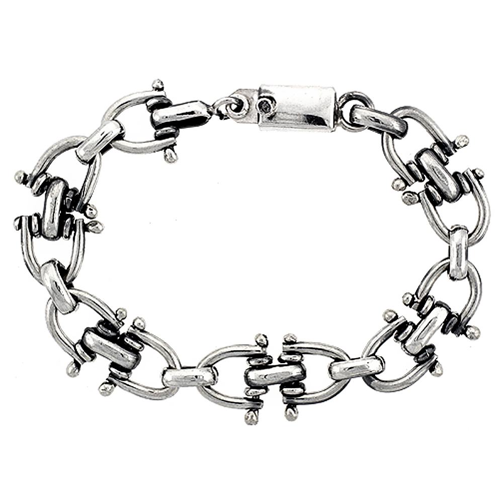 Sterling Silver Horseshoe Link Bracelet 3/4 inch wide, , sizes 8, 8.5 & 9 inch