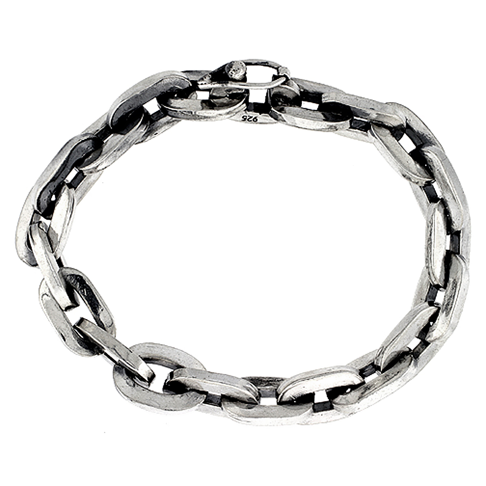 STERLING SILVER HEAVY SQUARE CABLE LINK BRACELET 3/8 INCH WIDE, SIZES 8, 8.5 & 9 INCH