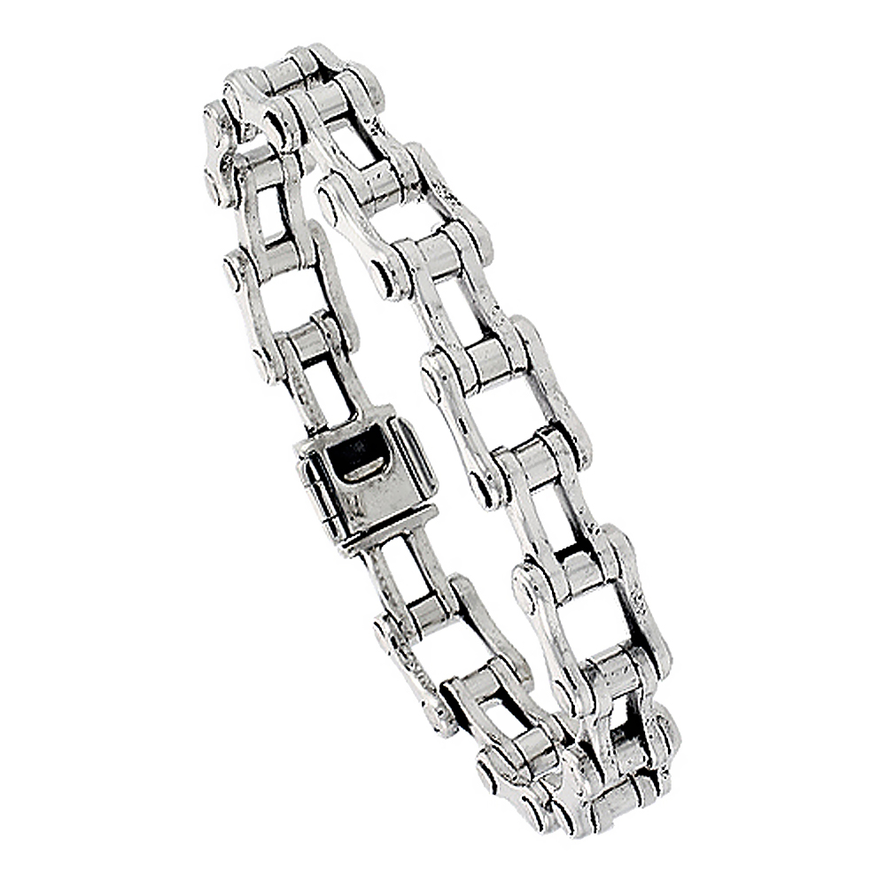 STERLING SILVER BICYCLE CHAIN BRACELET HANDMADE 1/2 INCH WIDE,, SIZES 8, 8.5 & 9 INCH
