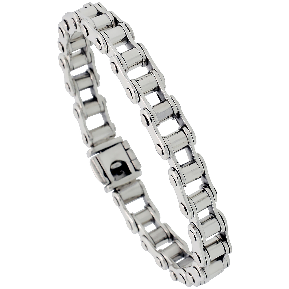 STERLING SILVER BICYCLE CHAIN BRACELET HANDMADE 5/16 INCH WIDE,, SIZES 8, 8.5 & 9 INCH