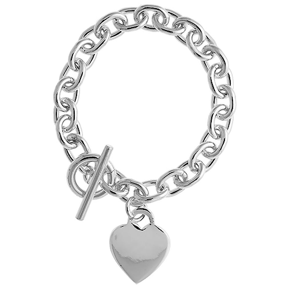 LARGE 9MM OVAL LINK STERLING SILVER HEART TAG BRACELET HEAVY WEIGHT HANDMADE & MATCHING NECKLACES SIZES 7.5, 8 & 18 INCH