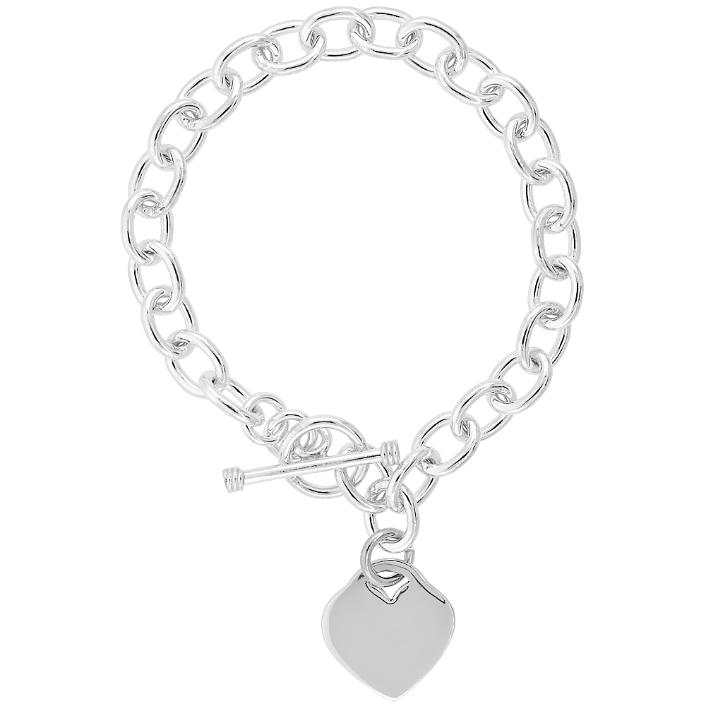 SMALL 6MM OVAL LINK STERLING SILVER HEART TAG SOLID HANDMADE BRACELETS AND NECKLACES SIZES 7 8 & 18 INCH