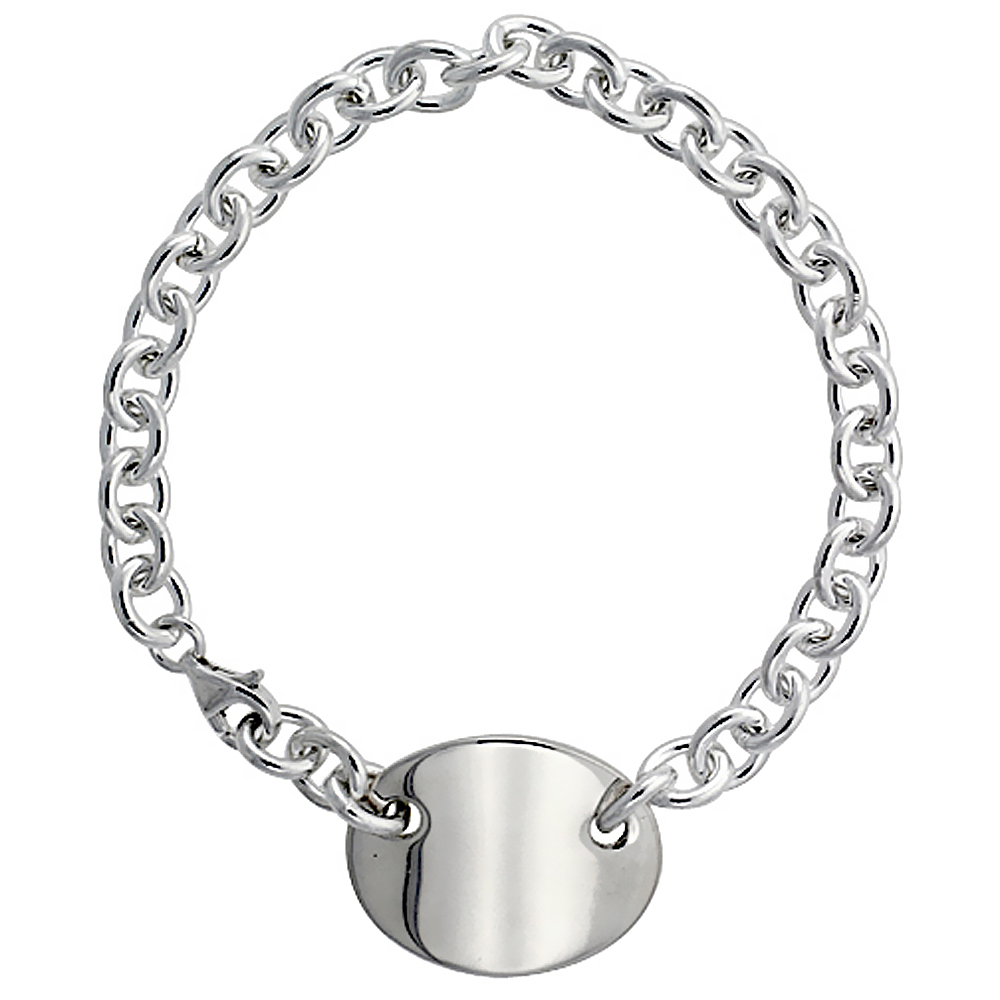 STERLING SILVER HEAVY ROLO LINK W/ OVAL TAG BRACELETS AND NECKLACES, SIZES 7, 8 & 18 INCH