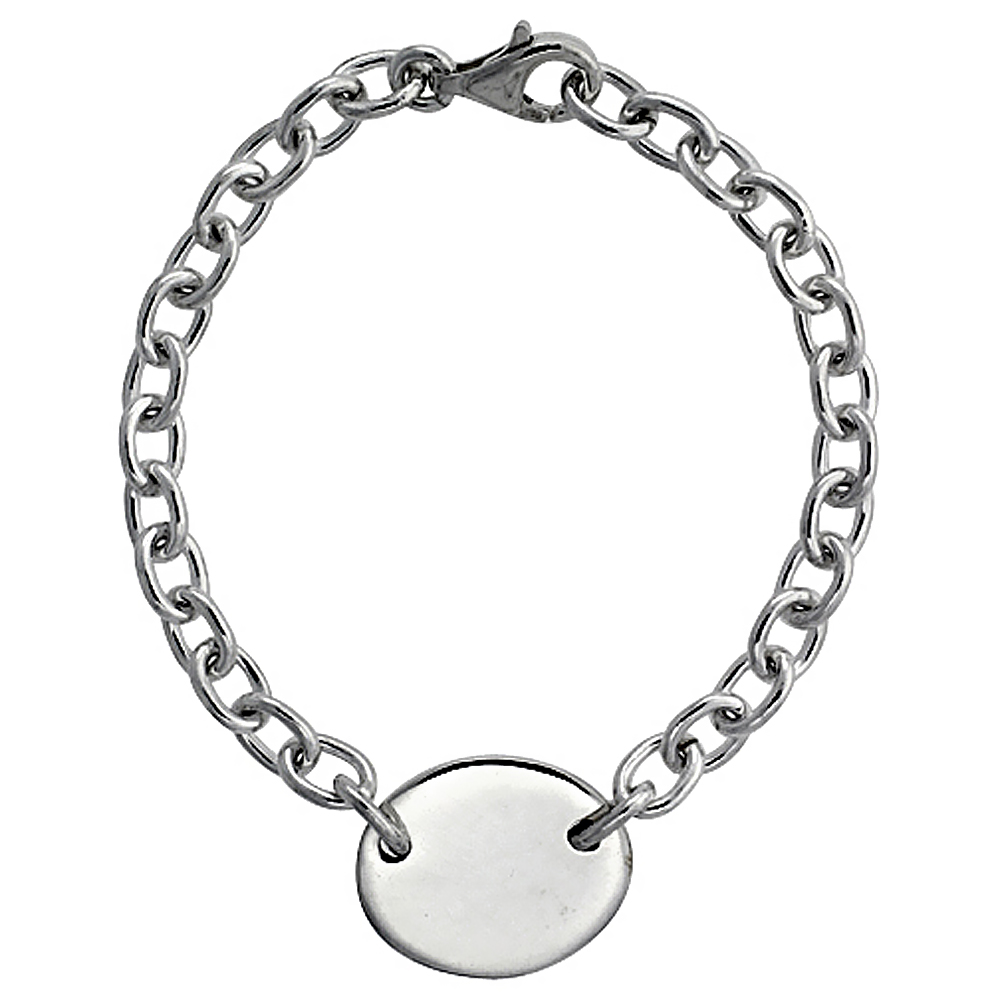 STERLING SILVER HEAVY ROLO LINK W/ OVAL TAG BRACELETS AND NECKLACES, SIZES 7, 8 & 18 INCH
