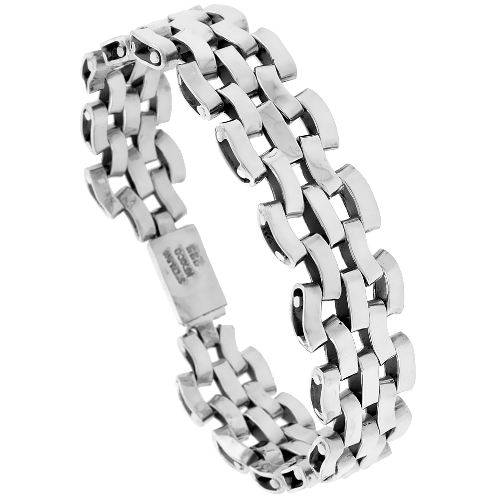 STERLING SILVER WAVY PANTERA TYPE BRACELET 5/8 INCH WIDE, SIZES 8, 8.5 & 9 INCH